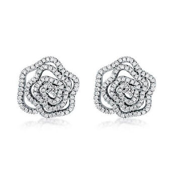 Wei&szlig;er Zirkonia Ohrringe, Messing rhodiniert, ca. 1.00 ct