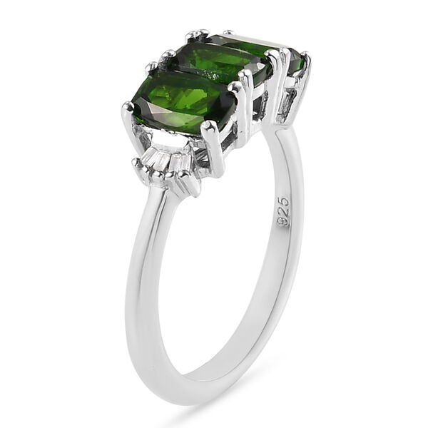 Nat&uuml;rlicher Chromdiopsid und Diamant 3 Stein Ring 925 Silber platiniert  ca. 2,14 ct image number 4