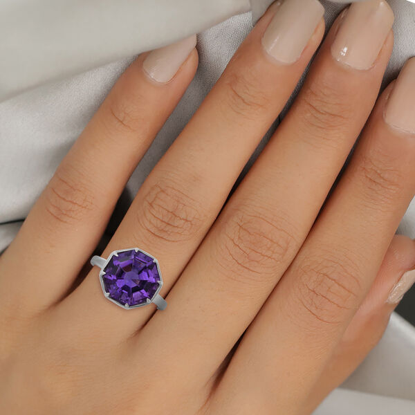 Lusaka Amethyst Solitär Ring 925 Silber Platin-Überzug image number 2