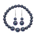 2er Set - Pfauenfarbene Muschelperle (8-12 mm) Armband und Ohrringe,  Reiner Edelstahl