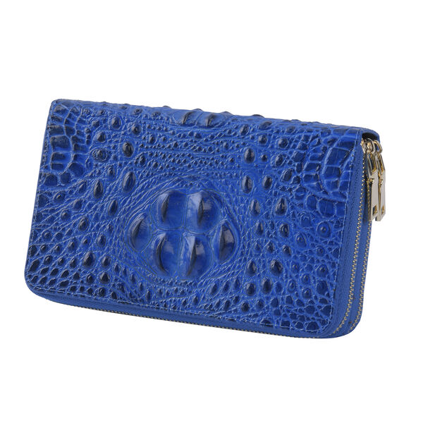 Clutch aus 100% echtem Leder mit Kroko-Pr&auml;gung, Gr&ouml;&szlig;e 20x5x12 cm, Kobaltblau image number 2