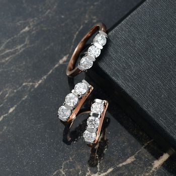 D'Joy zweifarbiges Moissanit Schmuckset, 925 Silber rhodiniert und ros&eacute;vergoldet - 2 ct.