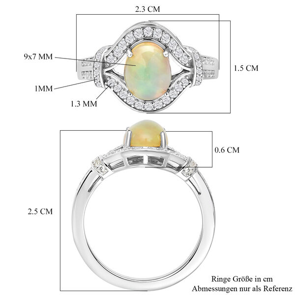 Natürlicher, äthiopischer Opal und weißer Zirkon-Ring, 925 Silber rhodiniert  ca. 1,69 ct image number 8