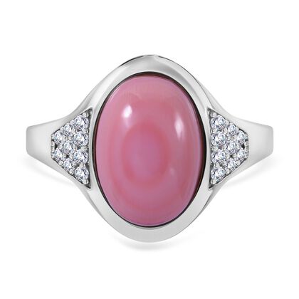 AA Nat&uuml;rlicher Rosa K&ouml;nigsmuschel Perle, Wei&szlig;er Zirkon Ring 925 Silber rhodiniert (Gr&ouml;&szlig;e 17.00)