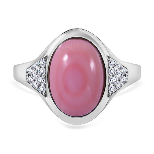 AA Natürlicher Rosa Königsmuschel Perle, Weißer Zirkon Ring 925 Silber rhodiniert (Größe 17.00) image number 0