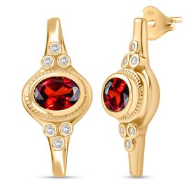 Roter Granat, Weißer Zirkon Ohrringe Messing ca. 3.17 ct