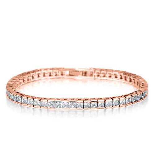 2er Set - Weißer Zirkonia Armband und ohrstecker (Carré) Messing rosévergoldet image number 0