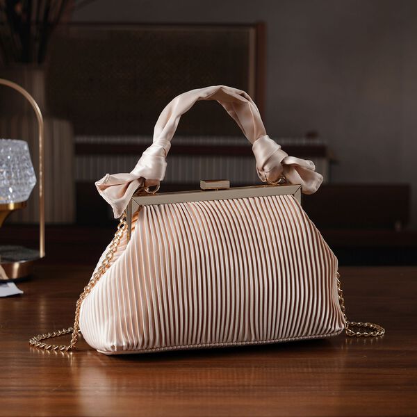 Plissiertes Design Crossbody Tasche mit Knotenhenkel, 23x10x15cm, Gold image number 1