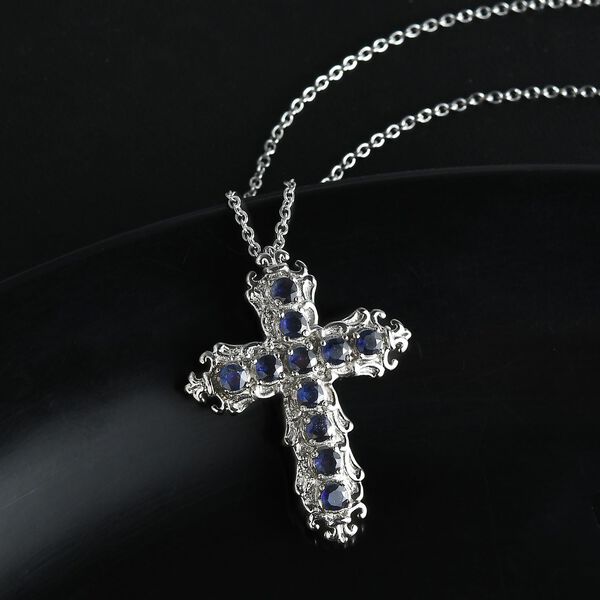 Masoala Saphir (Fissure gefüllt) Kreuz-Anhänger mit Kette, Edelstahl ca. 1.58 ct image number 3