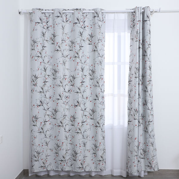 2er-Set - Verdunkelungsvorh&auml;nge mit 8 Metallringen, Blumenmuster, Beige und Rot&nbsp; image number 1