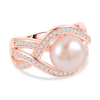 Pfirsich-S&uuml;&szlig;wasser Perle (10-11 mm), Wei&szlig;er Zirkonia Ring Nickelfreies Messing (Gr&ouml;&szlig;e 18.00)