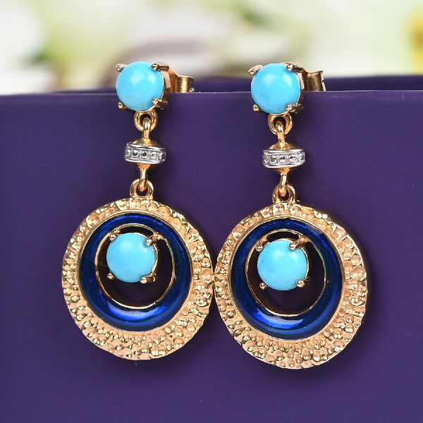 Nat&uuml;rliche Sleeping Beauty T&uuml;rkis emaillierte Ohrh&auml;nger in Silber, 0,73 ct. image number 2