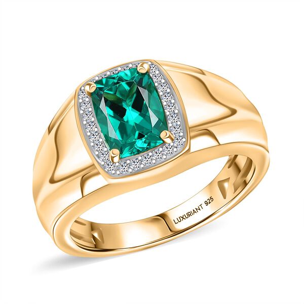 AAA Lab Created Kolumbianischer Smaragd, Lab Grown Diamant Ring 925 Silber 750 Gelbgold Vermeil (Größe 22.00) ca. 1,41 ct image number 3