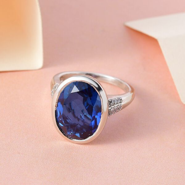 Ceylonfarbener Quarz und Zirkon-Ring, 925 Silber platiniert - 9,29 ct.&nbsp; image number 2
