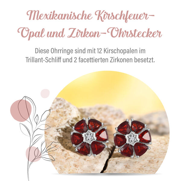 Blumenpracht mexikanische Kirschfeuer-Opal und Zirkon-Ohrstecker image number 5
