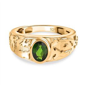 Natürlicher Chromdiopsid Ring, 925 Silber 750 Gelbgold Vermeil (Größe 18.00) ca. 0.79 ct