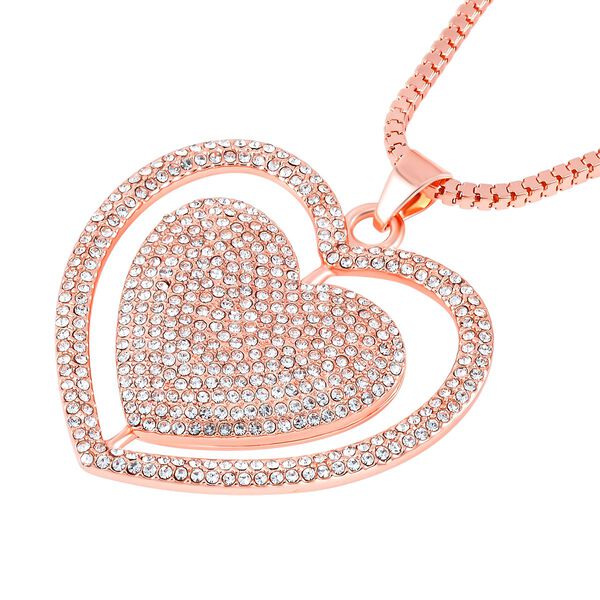 Funkelnder Kristall-Herz-Anh&auml;nger mit 73cm Kette in Ros&eacute;goldton image number 3