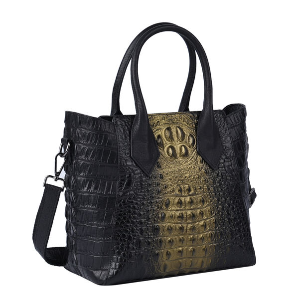 Crossbody Tasche aus 100% echtem Leder mit Kroko-Prägung, Größe 28x14x27 cm, Golden image number 7