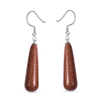 2er Set - Gold Sandstein Tropfen Anh&auml;nger mit Kette (ca. 61 cm) und Ohrringe, 316L Edelstahl, ca. 175.00 ct