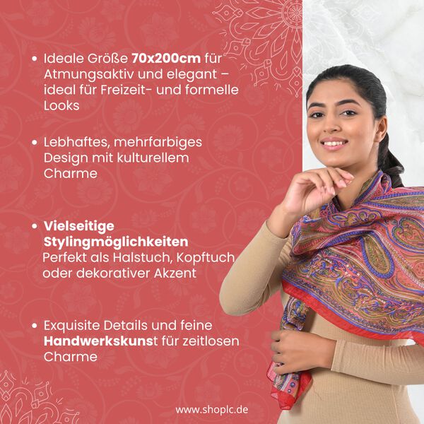 Bedruckter Schal aus 100% Seide, Mehrfarbiges Muster mit blauer und rosa Bordüre, 70x200 cm image number 2