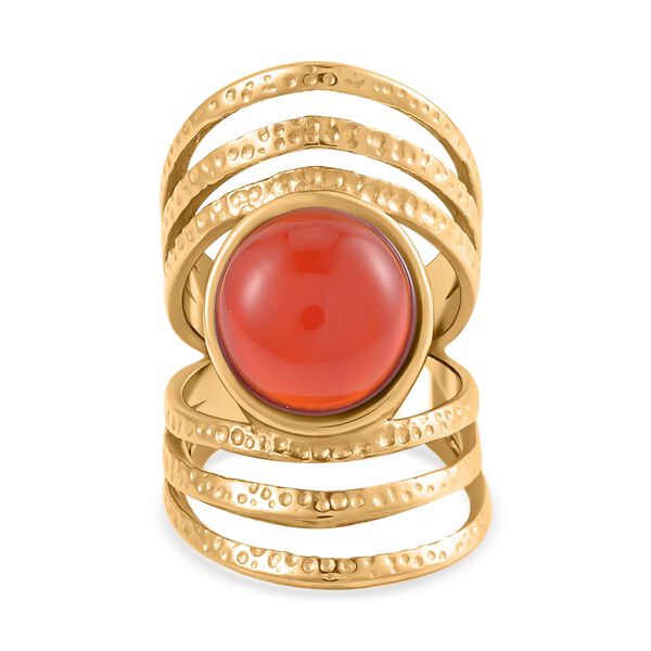 Roter Achat Ring 316L Edelstahl, (Gr&ouml;&szlig;e 16.00) ca.0 vergoldet 5.00 ct