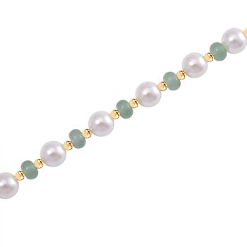 Wei&szlig;e Muschelkernperle (7-9 mm), Gr&uuml;ner Quarz Halskette ca. 45 cm+ 5 cm Extender, gelb vergoldet