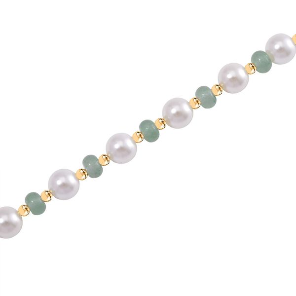 Weiße Muschelkernperle, Grüner Quarz Halskette ca. 45 cm+ 5 cm Extender, Standard gelb vergoldet image number 4