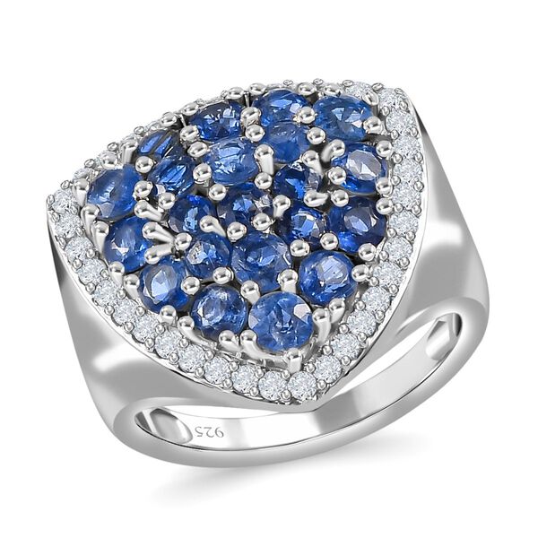 Kaschmir Kyanit und Zirkon Ring, 925 Silber platiniert, ca. 3.92 ct