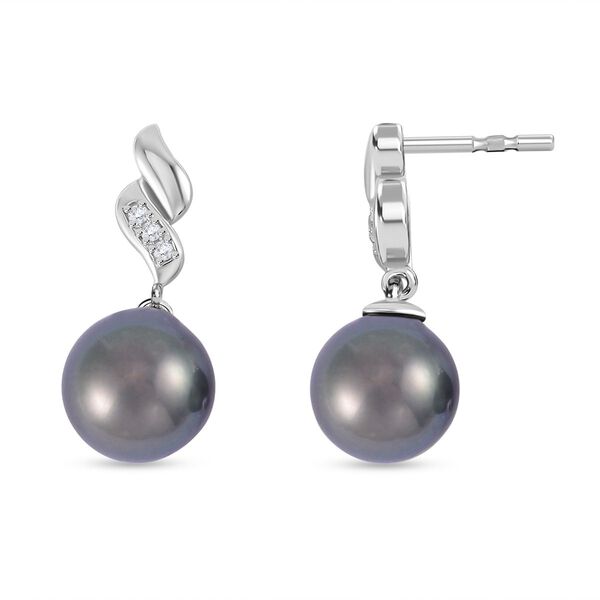 10-11 mm Tahiti Perle und Zirkon-Ohrringe - 0,10 ct.