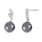 Tahiti Perle, weißer Zirkon Ohrringe, 925 Silber rhodiniert