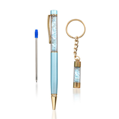 larimar Gamstone Pen with Extra Refill  & Kaychain Size: 14(L) Color- Blue image number 1