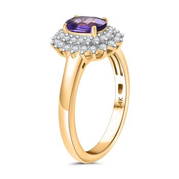 LUXORO AGI zertifiziert und gepr&uuml;ft AAA lila Saphir und Diamant Ring in 585 Gelbgold - 1,38 ct.
