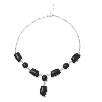 Schwarze Achat-Halskette, 45 cm, silberfarben ca. 120,50 ct