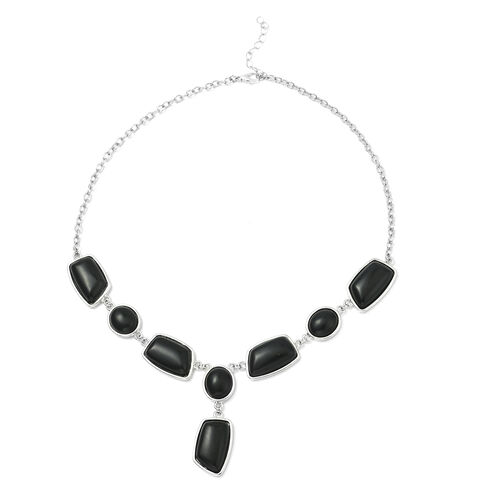 Schwarze Achat-Halskette, 45 cm, silberfarben ca. 120,50 ct image number 0