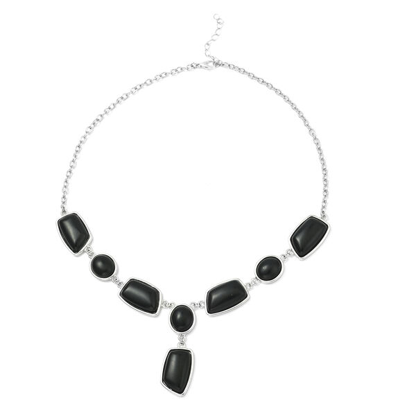 Schwarze Achat-Halskette, 45 cm, silberfarben ca. 120,50 ct