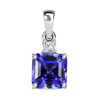 RHAPSODY Asscher Schliff AAAA Tansanit, Wei&szlig;er Diamant Anh&auml;nger 950 Platin ca. 2.06 ct