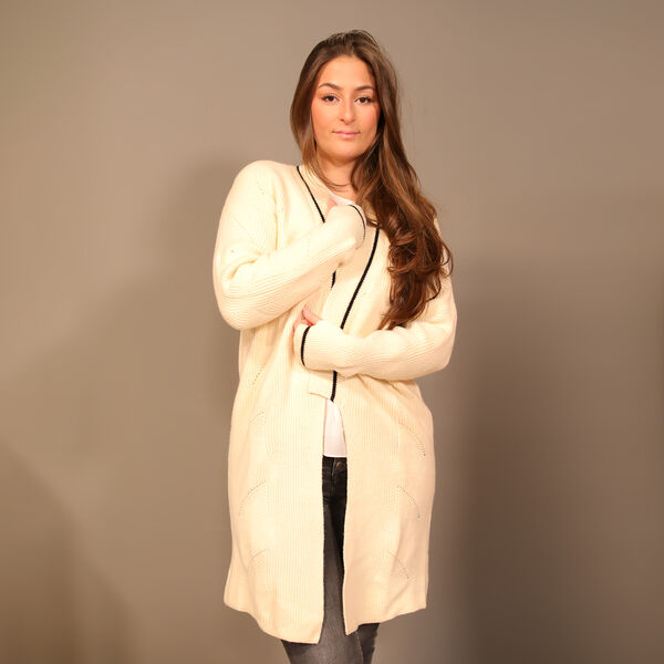 Longline Offener Cardigan, Elfenbein image number 3