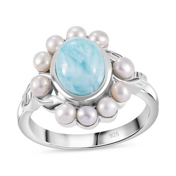 AA Nat&uuml;rlicher gr&uuml;ner Larimar und S&uuml;&szlig;wasser Perle Ring