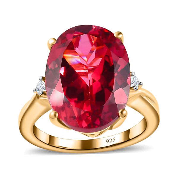 Lab Created Padparadscha-Saphir, Weißer Zirkon Ring, 925 Silber Gelbgold Vermeil, (Größe 18.00), ca. 13.23 ct image number 4