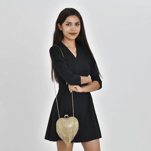 Herzf&ouml;rmige Clutch mit Kristallen, 15x16cm, goldfarben image number 2