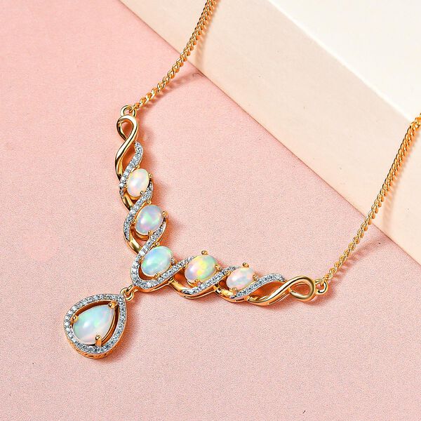 Nat&uuml;rliches, &auml;thiopisches Welo Opal-Collier, ca. 45 cm, 925 Silber vergoldet ca. 4.25 ct image number 3