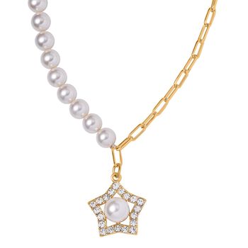 Wei&szlig;er Kristall, Wei&szlig;e Muschelkernperle Halskette ca. 50 cm  Std Gelb