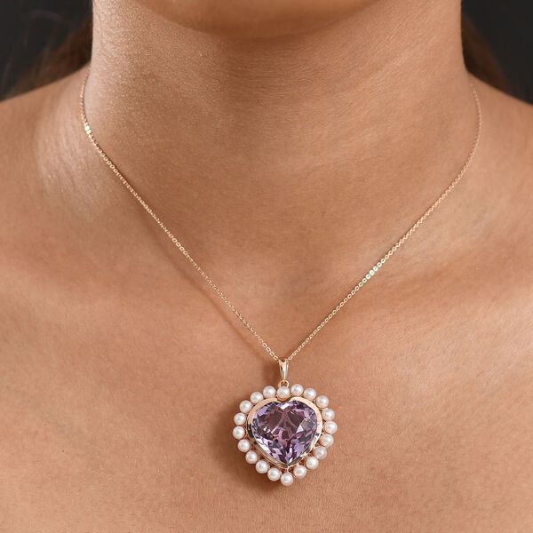 D'Joy AA Rosa Amethyst, S&uuml;&szlig;wasser Perle (3.5mm) Schmuckset ca. 50 cm 925 Silber 750 Ros&eacute;gold Vermeil 20.32 ct image number 3