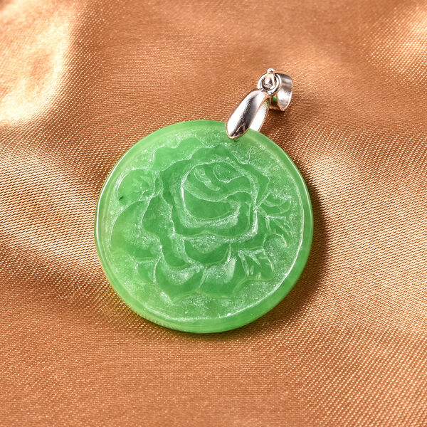 Handgeschnitzter, gr&uuml;ner Jade-Anh&auml;nger, 925 Silber ca. 18,06 ct image number 2