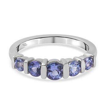 Tansanit 5 Stein Ring 925 Silber platiniert (Gr&ouml;&szlig;e 16.00) ca. 0,81 ct