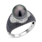 Tahiti-Perle, weißer Zirkon und schwarzer Spinell-Ring, 10-11 mm - 1,17 ct. image number 3