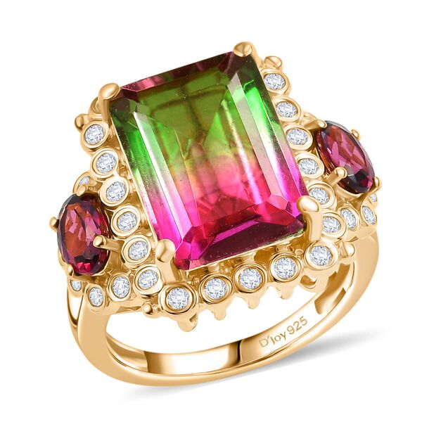 D'Joy Wassermelonen Triplett Quarz, Rhodolith Granat und Zirkon Ring - 9,66 ct. image number 4