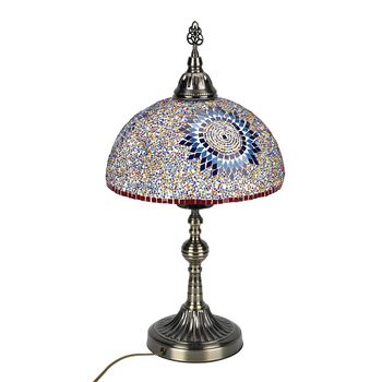 K&uuml;nstlerische Marokkanische Mosaikglas-Tischlampe mit Bronzefu&szlig;, Gr&ouml;&szlig;e 59cm, mehrfarbig