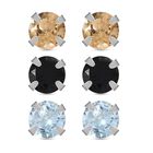 3er Set - Citrin, Schwarze Spinell, Himmelblaue Topas Ohrringe, 925 Silber ca. 2,70 ct