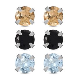 3er-Set- Himmelblaue Topas, Citrin und schwarze Spinell-Ohrringe